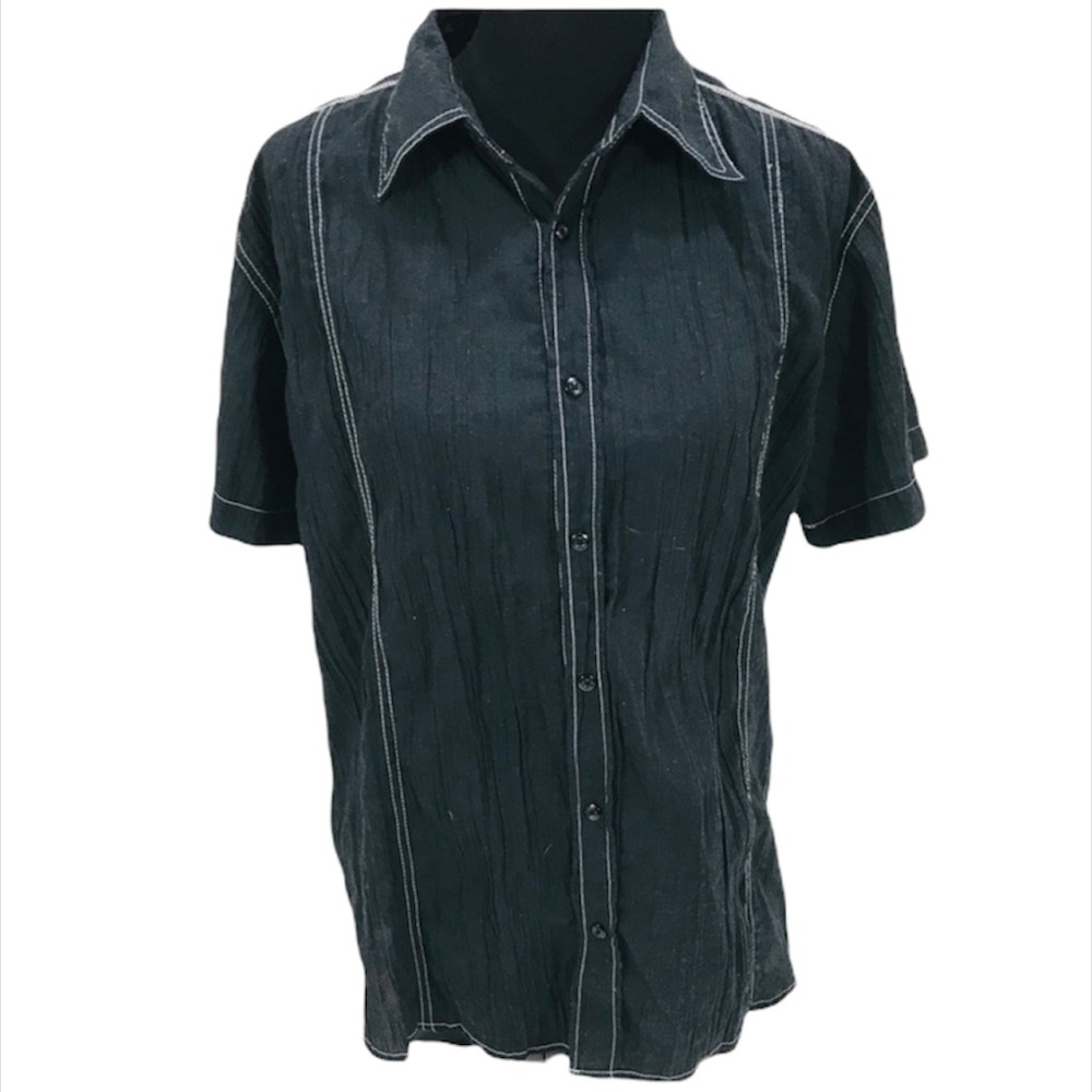 Pop Icon Wrinkled Look Short Sleeve Shirt, Black, Medium - Picture 5 of 5